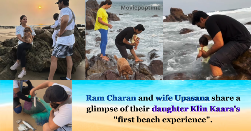 Ram Charan and wife Upasana share a glimpse of their daughter Klin Kaara's first beach experience.